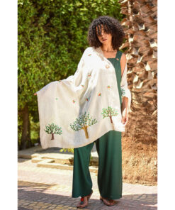 Off white Siwa Embroidered Light Linen Shawl Handmade in Egypt & available at Jozee Boutique