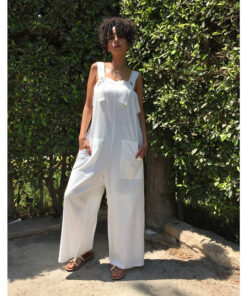 White Linen Jumpsuit handmade in Egypt & available at Jozee Boutique.