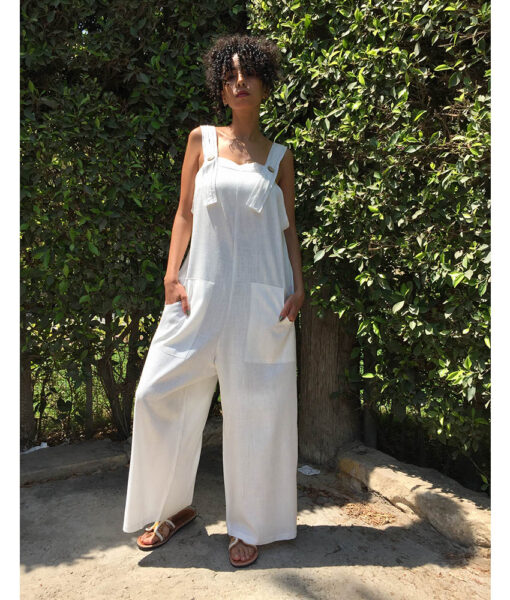 White Linen Jumpsuit handmade in Egypt & available at Jozee Boutique.