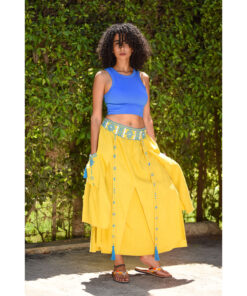 Yellow Siwa Embroidered Linen Slices Skirt handmade in Egypt & available in Jozee boutique