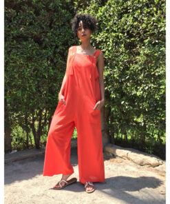 Orange Linen Jumpsuit handmade in Egypt & available at Jozee Boutique.