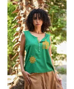 Green Siwa Embroidered Linen Top Handmade in Egypt & available at Jozee Boutique