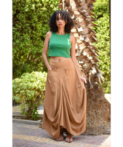 Dark Beige Linen Sherwal Skirt handmade in Egypt & available at Jozee Boutique.