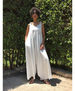 White Flowy Jumpsuit/Dress handmade in Egypt & available at Jozee Boutique.