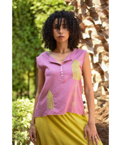 Dark rose Siwa Embroidered Linen Top Handmade in Egypt & available at Jozee Boutique