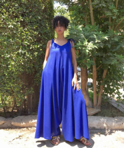 Electric Blue Flowy Jumpsuit/Dress handmade in Egypt & available at Jozee Boutique.