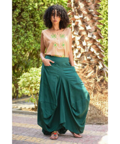 Emerald Green Linen Sherwal Skirt handmade in Egypt & available at Jozee Boutique.