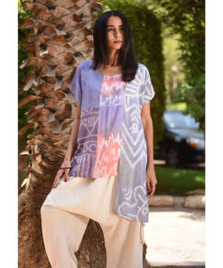 Purple and orange Batik Dyed Nubian Top Handmade in Egypt & available at Jozee Boutique