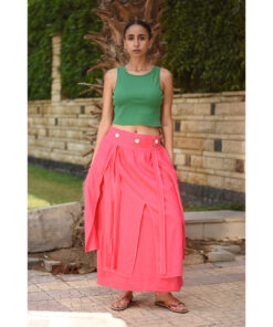 Fuchsia Embroidered Linen Slices Skirt handmade in Egypt & available in Jozee boutique