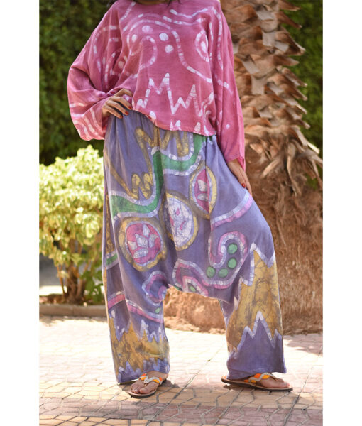 Light Purple Batik Dyed Nubian Pants Handmade in Egypt & available at Jozee Boutique