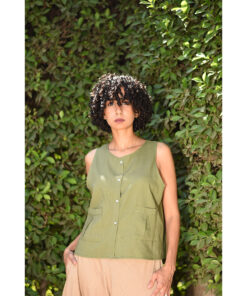 Army green Linen Top handmade in Egypt & available in Jozee boutique