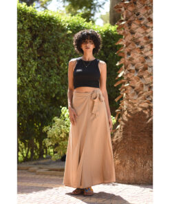 Dark beige Linen Wrap Skirt handmade in Egypt & available at Jozee Boutique.