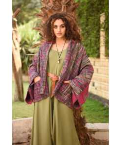 Multicolored Handwoven Jacket handmade in Egypt & available at Jozee Boutique.