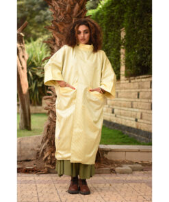 Yellow with Black Stripes Long Double-Faced Jacket handmade in Egypt & available at Jozee Boutique.