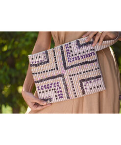 Off white & Beige Embroidered Clutch handmade in Egypt & available at Jozee Boutique.