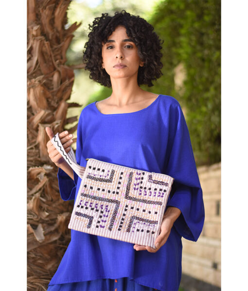 Off white & Beige Embroidered Clutch handmade in Egypt & available at Jozee Boutique.