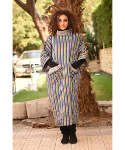 Grey & Multicolored Long Double-Faced Jacket handmade in Egypt & available at Jozee Boutique.