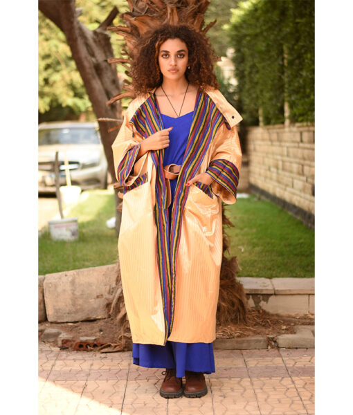 Gold & Multicolored Long Double-Faced Jacket handmade in Egypt & available at Jozee Boutique.