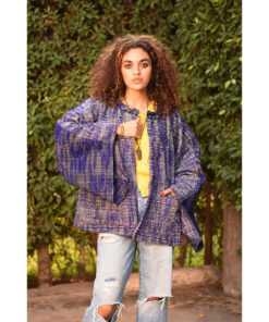 Shades of Blue Handwoven Jacket handmade in Egypt & available at Jozee Boutique.