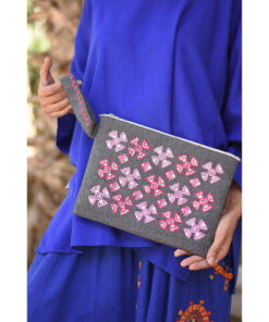 Grey Embroidered Clutch handmade in Egypt & available at Jozee Boutique.