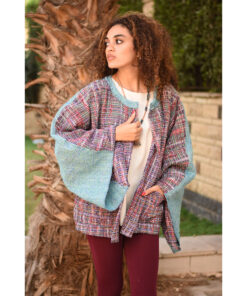 Multicolored Handwoven Jacket handmade in Egypt & available at Jozee Boutique.