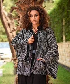 Black & Grey Handwoven Jacket handmade in Egypt & available at Jozee Boutique.