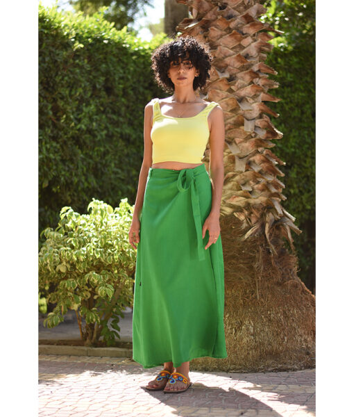 Green Linen Wrap Skirt handmade in Egypt & available at Jozee Boutique.