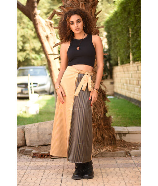 Gold & Black Silk and Cotton Loom Woven Long Wrap Skirt handmade in Egypt & available at Jozee Boutique.