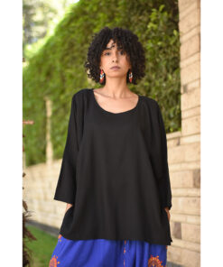 Black Linen Top – Long Sleeves handmade in Egypt & available in Jozee boutique