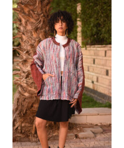 Multicolored & Maroon Handwoven Jacket handmade in Egypt & available at Jozee Boutique.