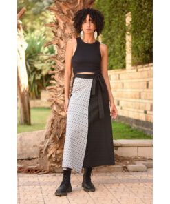 Black & Silver Silk and Cotton Loom Woven Long Wrap Skirt handmade in Egypt & available at Jozee Boutique.