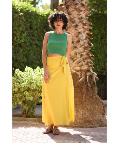 Yellow Linen Wrap Skirt handmade in Egypt & available at Jozee Boutique.