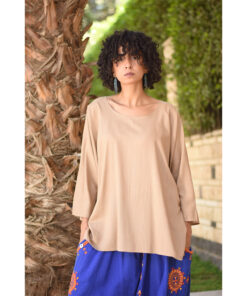 Dark Beige Linen Top – Long Sleeves handmade in Egypt & available in Jozee boutique