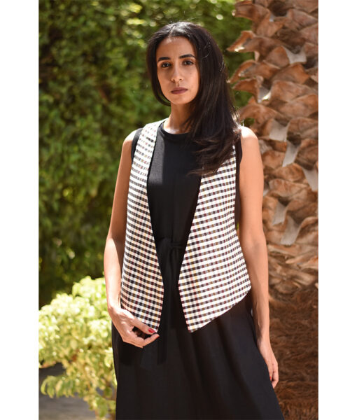 Black & White Checkered Vest handmade in Egypt & available at Jozee boutique