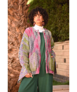 Multicolored Handwoven Jacket handmade in Egypt & available at Jozee Boutique.