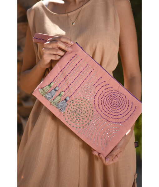 Saumon Embroidered Clutch handmade in Egypt & available at Jozee Boutique.