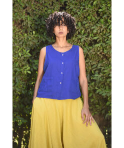 Electric Blue Linen Top handmade in Egypt & available in Jozee boutique