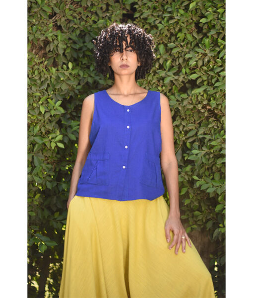 Electric Blue Linen Top handmade in Egypt & available in Jozee boutique