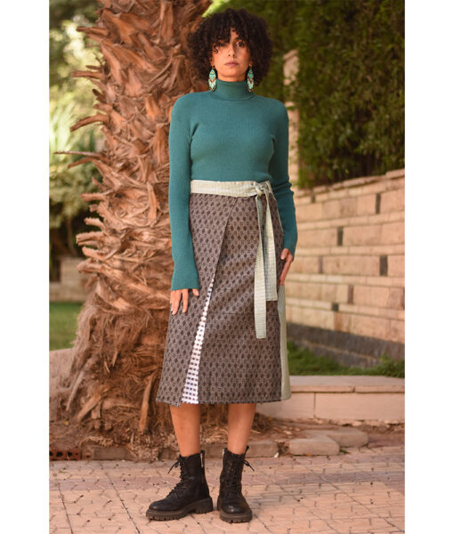 Multicolored Silk and Cotton Loom Woven Midi Wrap Skirt handmade in Egypt & available at Jozee Boutique.