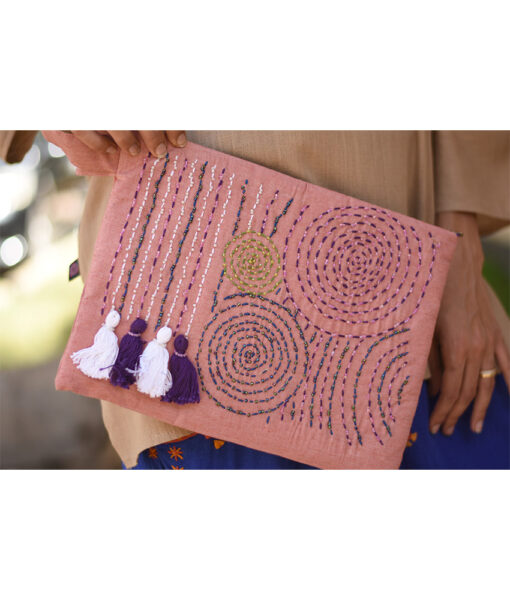 Saumon Embroidered Clutch handmade in Egypt & available at Jozee Boutique.