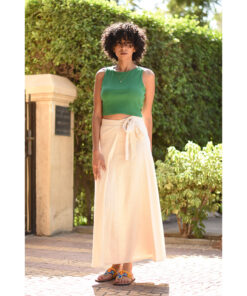 Beige Linen Wrap Skirt handmade in Egypt & available at Jozee Boutique.