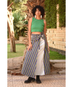 Multicolored & Silver Silk and Cotton Loom Woven Long Wrap Skirt handmade in Egypt & available at Jozee Boutique.