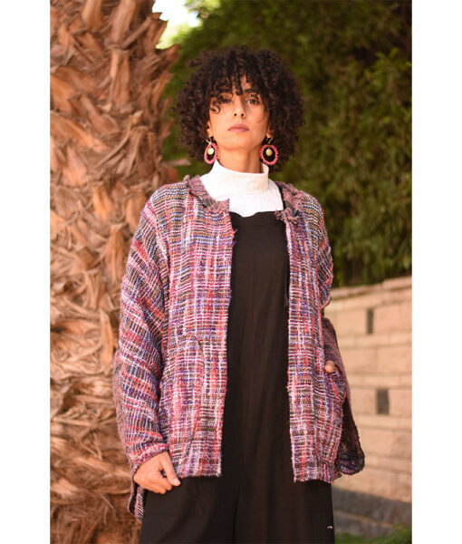 Multicolored Handwoven Jacket handmade in Egypt & available at Jozee Boutique.