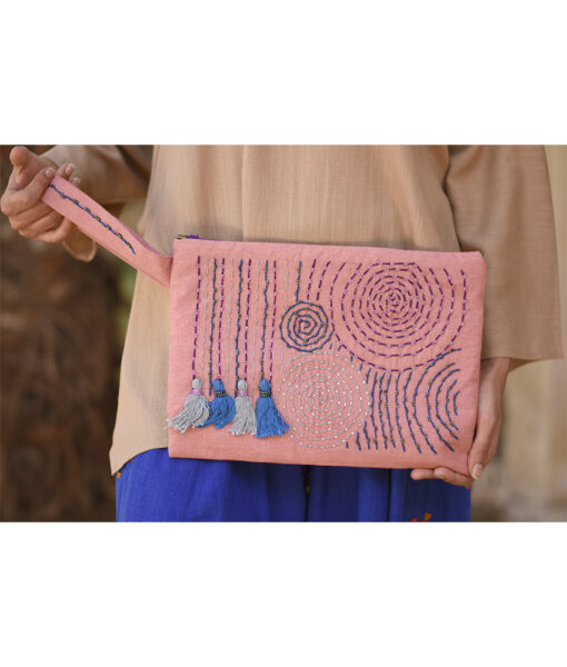 Saumon Embroidered Clutch handmade in Egypt & available at Jozee Boutique.