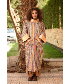 Gold & Checkered Multicolored Long Double-Faced Jacket handmade in Egypt & available at Jozee Boutique.