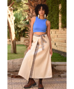 Champagne Gold & Browish Grey Silk and Cotton Loom Woven Long Wrap Skirt handmade in Egypt & available at Jozee Boutique.