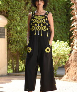 Black Siwa Embroidered Linen Jumpsuit Handmade in Egypt & available at Jozee Boutique