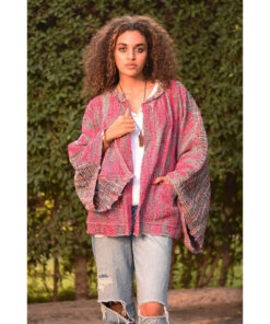 Fuchsia & Grey Handwoven Jacket handmade in Egypt & available at Jozee Boutique.