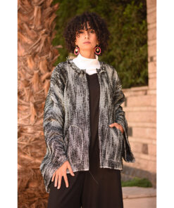 Black & Grey Handwoven Jacket handmade in Egypt & available at Jozee Boutique.