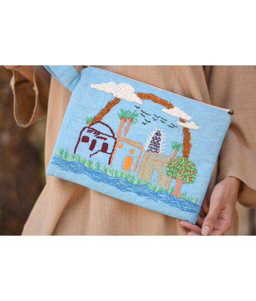 Baby Blue Embroidered Clutch handmade in Egypt & available at Jozee Boutique.